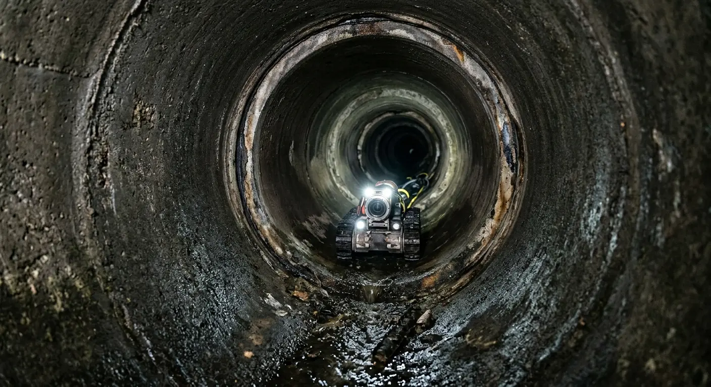 Robotic sewer camera inspecting pipe interior for Drain Snake Service in Hoosick